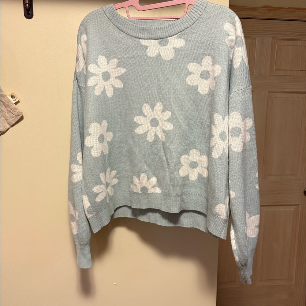Floral Blue and White Sweater